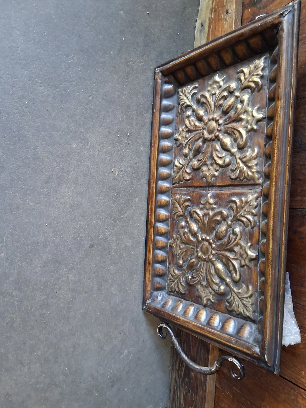 Decorative Brown and Gold Floral Metal Tray - Home Bath. 20